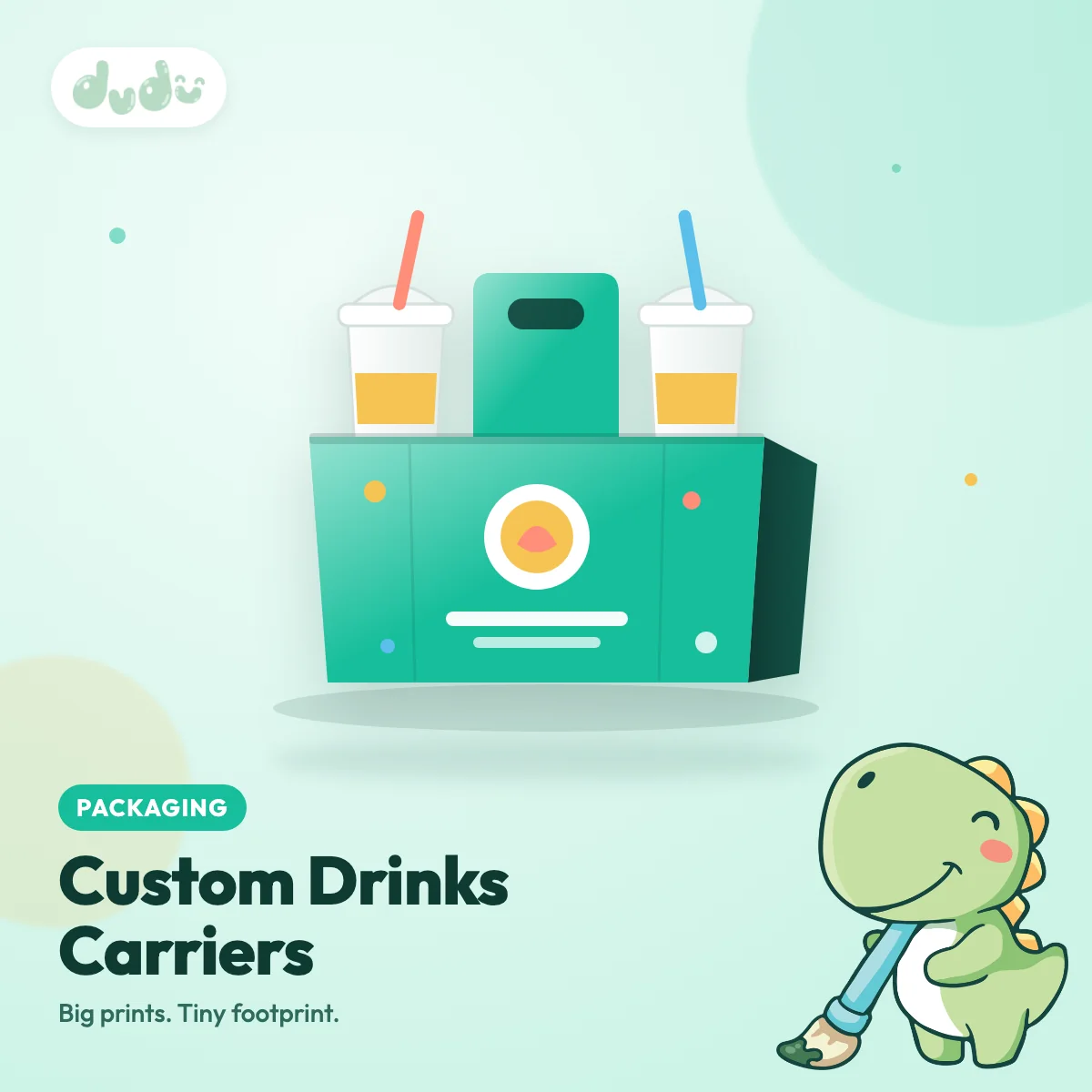 Printed takeaway drinks carrier holding two cups