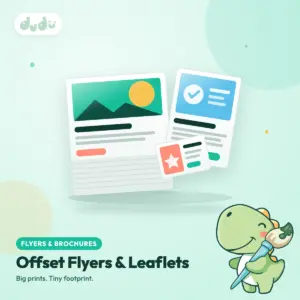 Stack of full-colour offset printed flyers in assorted sizes