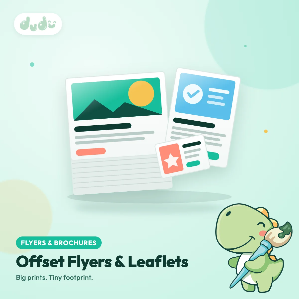 Stack of full-colour offset printed flyers in assorted sizes