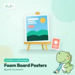 Full-colour printed white foam board poster standing on an easel