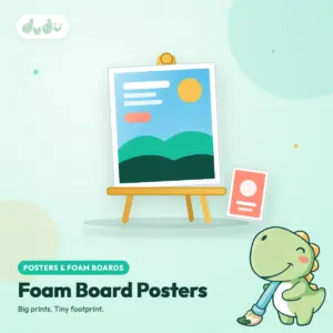 Full-colour printed white foam board poster standing on an easel