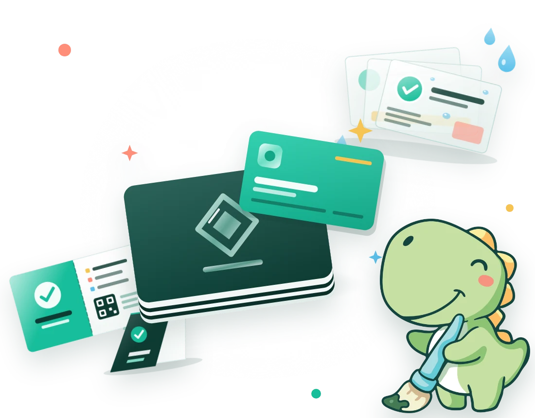 Soft-touch, translucent and foldable name cards with Dudu the dino