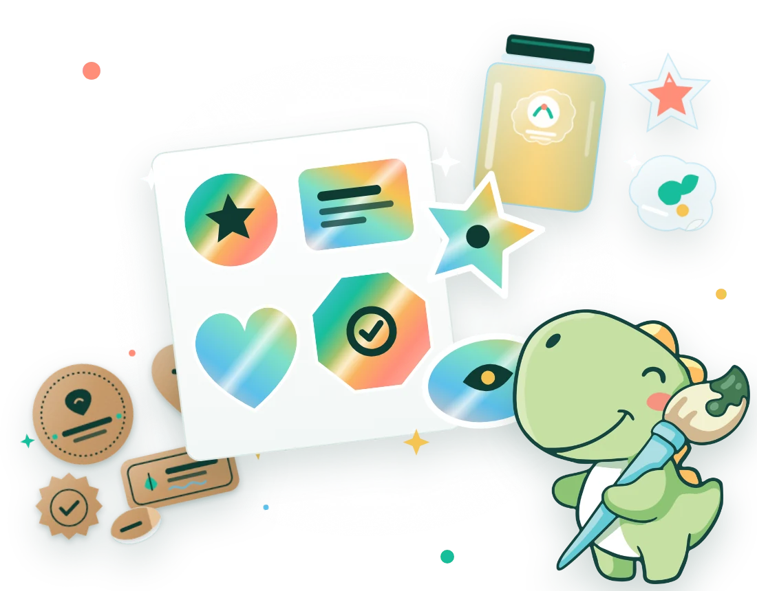 Holographic, transparent and kraft stickers with Dudu the dino