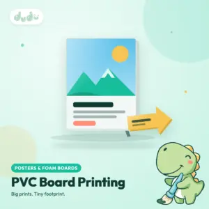 Printed rigid PVC board sign standing upright with a colourful graphic