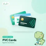 Stack of printed white plastic PVC cards in credit-card size with an NFC tap card