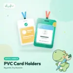 Custom printed PVC card holder with a clear pocket holding an ID card