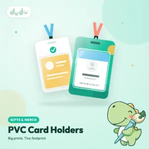 Custom printed PVC card holder with a clear pocket holding an ID card