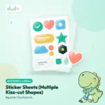 Kiss-cut sticker sheet with an assortment of round, heart, star and custom-shaped stickers